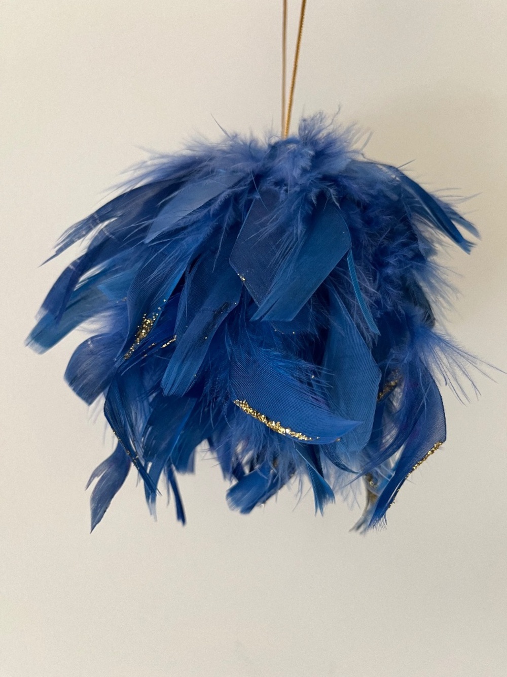 NEW! Blue Feather Christmas Ornament with Gold Glitter Accents